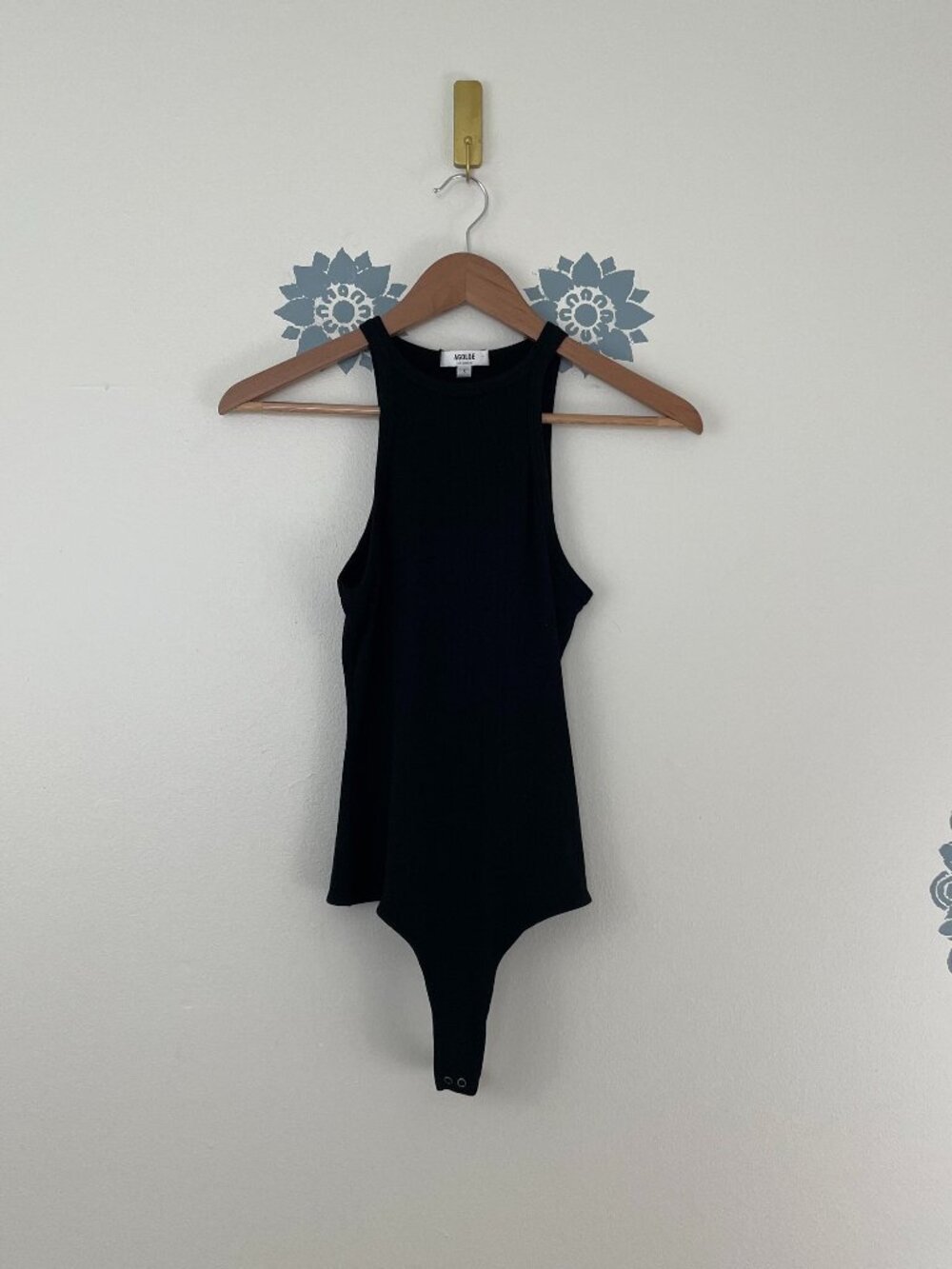 Agolde Rianne Black Sleeveless High Neck Racerback Bodysuit Size Small